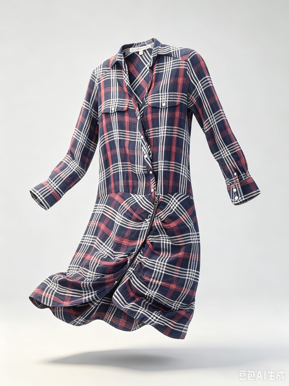 Veronica Bread Plaid Button-Front Shirtdress in Navy and Red